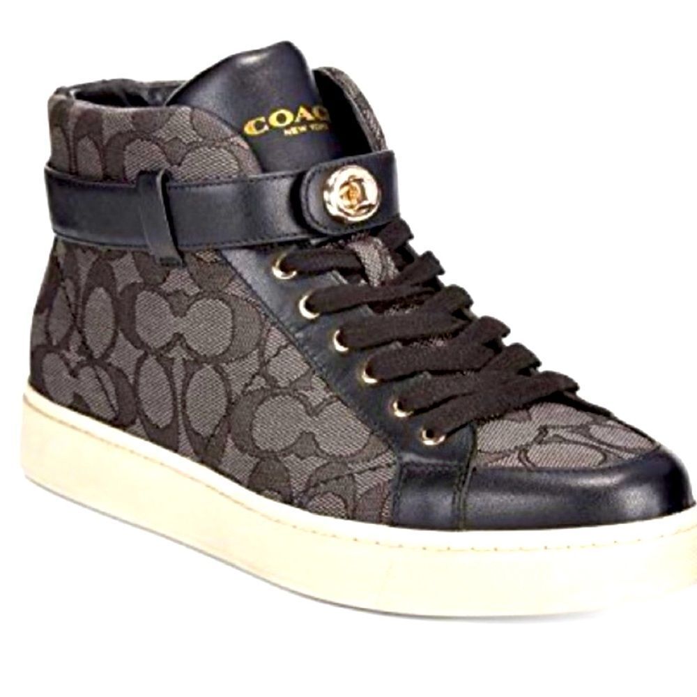 Coach Women's black grey Signature Ray Outline High Top Fashion Sneaker size 6B